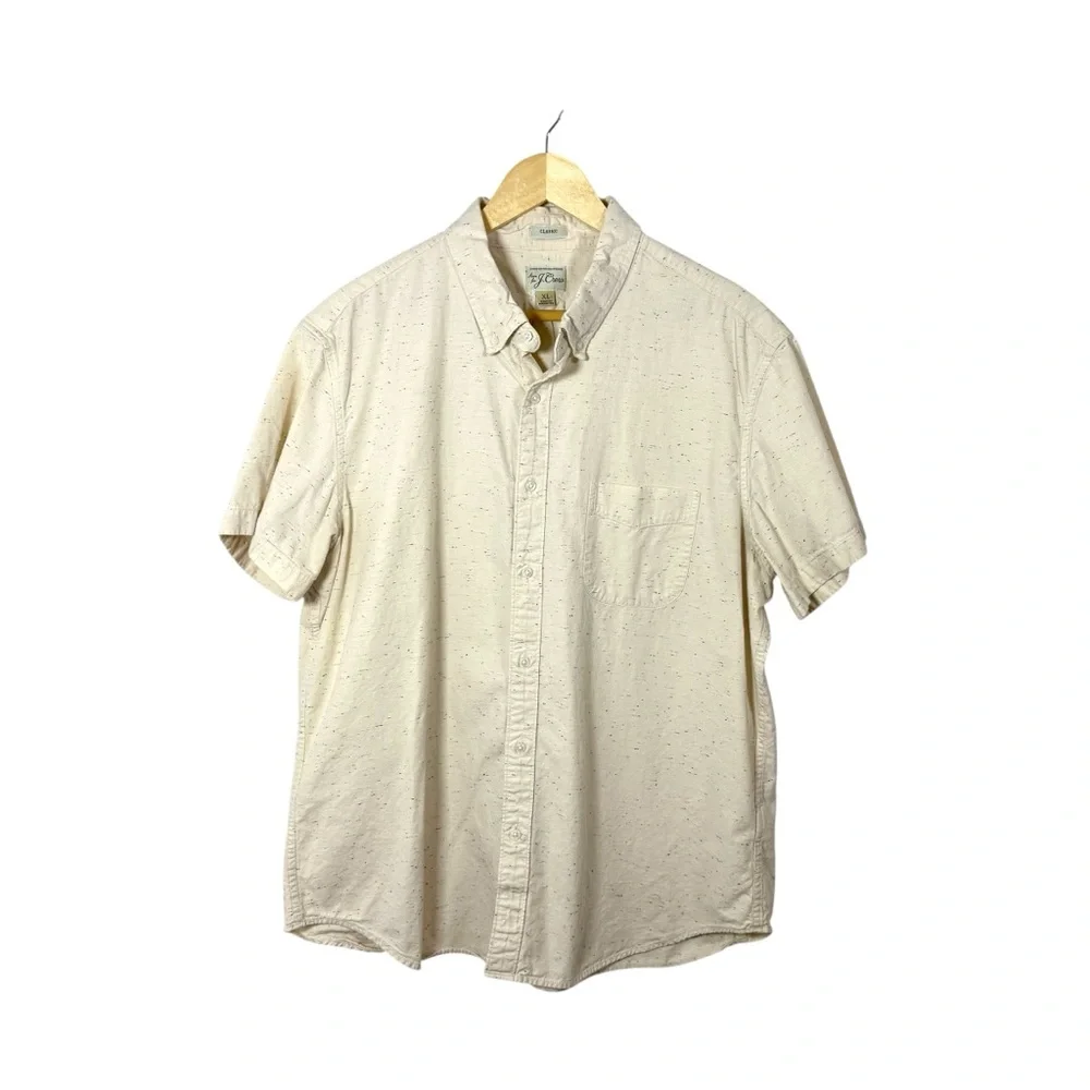 J. Crew Cream Short-Sleeve Button-Down Shirt with Subtle Speckle